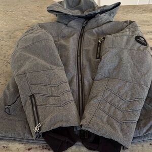 Obermeyer Gray Quilted Ski Jacket with Hood